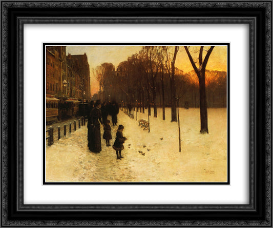 Boston Common at Twilight 24x20 Black Ornate Wood Framed Art Print Poster with Double Matting by Hassam, Childe