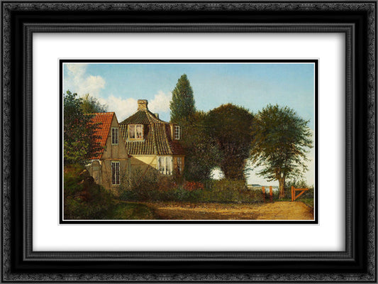 A Mansion near oresund 24x18 Black Ornate Wood Framed Art Print Poster with Double Matting by Kobke, Christen
