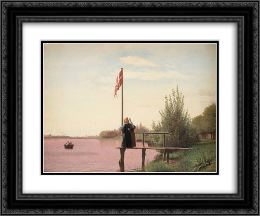 A View from Dosseringen near the Sortedam Lake Looking towards the Suburb Norrebro outside Copenhagen 24x20 Black Ornate Wood Framed Art Print Poster with Double Matting by Kobke, Christen