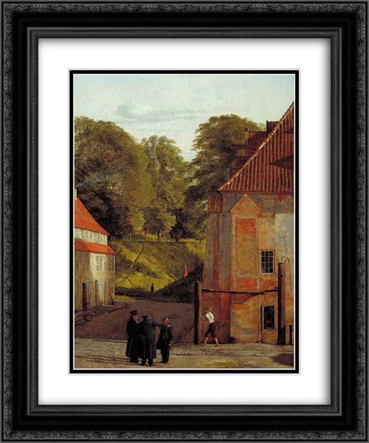 A View of the Square in the Kastel Looking Towards the Ramparts 20x24 Black Ornate Wood Framed Art Print Poster with Double Matting by Kobke, Christen