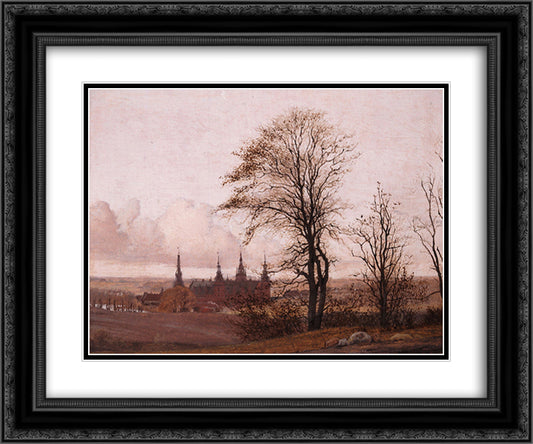 Autumn Landscape, Frederiksborg Castle in the Middle Distance 24x20 Black Ornate Wood Framed Art Print Poster with Double Matting by Kobke, Christen