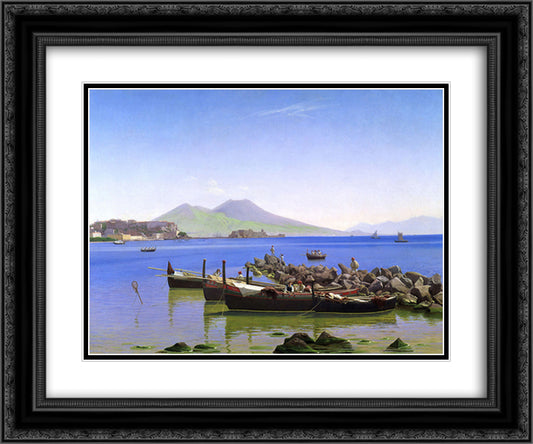 Bay of Naples 24x20 Black Ornate Wood Framed Art Print Poster with Double Matting by Kobke, Christen