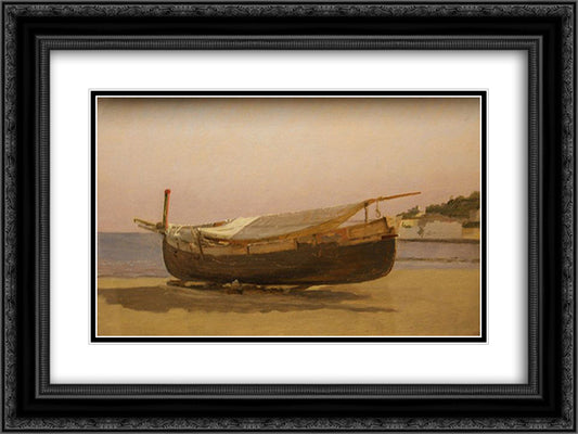 Boat dragged on shore 24x18 Black Ornate Wood Framed Art Print Poster with Double Matting by Kobke, Christen