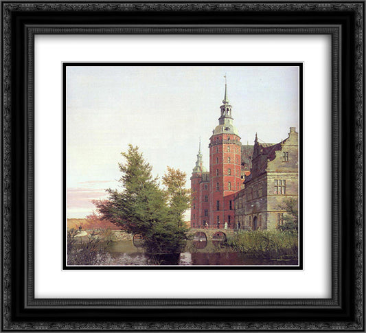 Frederiksborg Castle Seen from the Northwest 22x20 Black Ornate Wood Framed Art Print Poster with Double Matting by Kobke, Christen