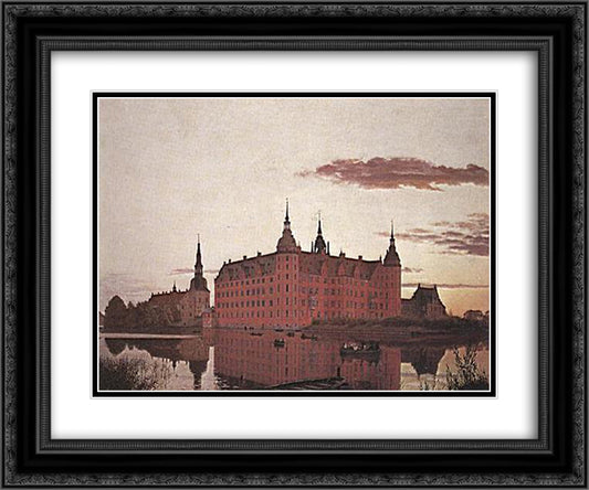 Frederiksborg Palace in the Evening Light 24x20 Black Ornate Wood Framed Art Print Poster with Double Matting by Kobke, Christen
