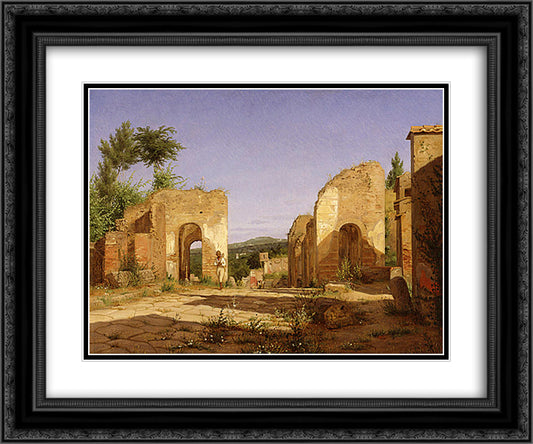 Gateway in the Via Sepulcralis in Pompeii 24x20 Black Ornate Wood Framed Art Print Poster with Double Matting by Kobke, Christen