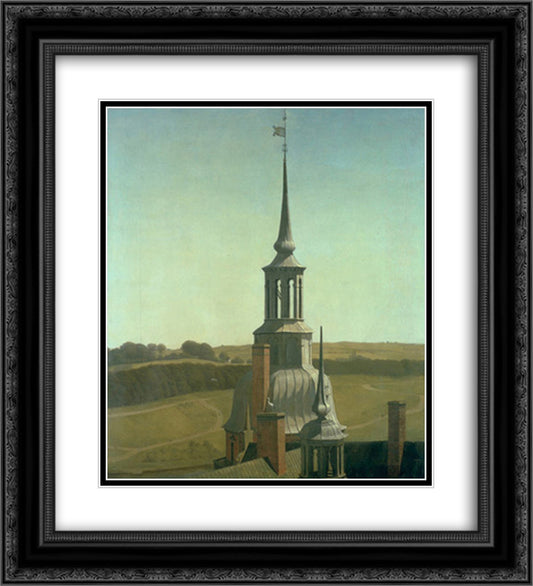 One of the Small Towers on Frederiksborg Castle 20x22 Black Ornate Wood Framed Art Print Poster with Double Matting by Kobke, Christen