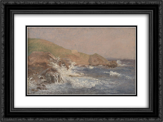 Rough Sea on a Rocky Coast 24x18 Black Ornate Wood Framed Art Print Poster with Double Matting by Kobke, Christen