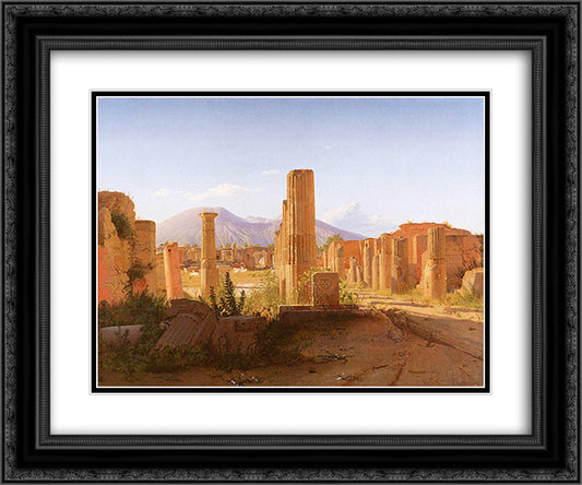 The Forum, Pompeii, with Vesuvius in the Distance 24x20 Black Ornate Wood Framed Art Print Poster with Double Matting by Kobke, Christen