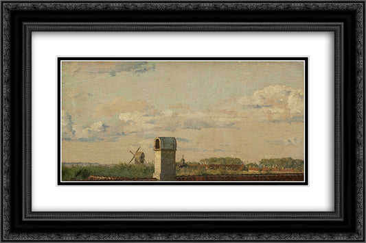 View from a Window in Toldbodvej Looking Towards the Citadel in Copenhagen 24x16 Black Ornate Wood Framed Art Print Poster with Double Matting by Kobke, Christen