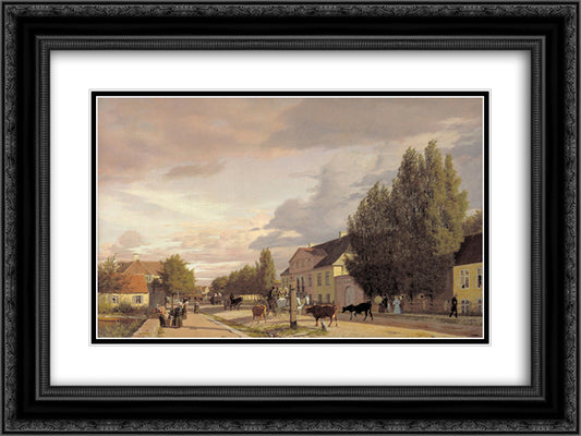 View of a Street in osterbro outside Copenhagen. Morning Light 24x18 Black Ornate Wood Framed Art Print Poster with Double Matting by Kobke, Christen