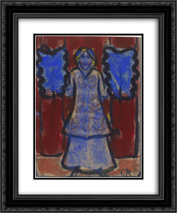 Blue Fan Dancer 20x24 Black Ornate Wood Framed Art Print Poster with Double Matting by Rohlfs, Christian