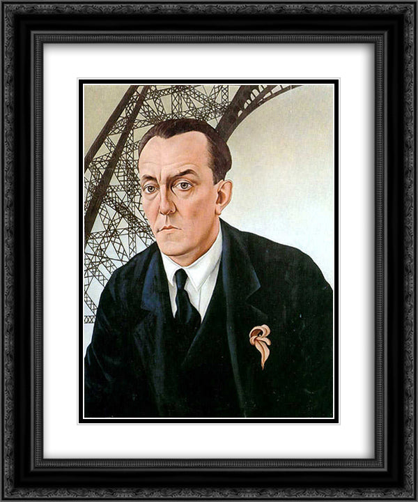 Portrait with Eiffel Tower 20x24 Black Ornate Wood Framed Art Print Poster with Double Matting by Schad, Christian