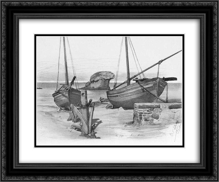 (La bella Napoli) Harbour of Lacco Ameno (Ischia, Italy) 24x20 Black Ornate Wood Framed Art Print Poster with Double Matting by Allers, Christian Wilhelm