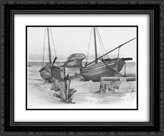 (La bella Napoli) Harbour of Lacco Ameno (Ischia, Italy) 24x20 Black Ornate Wood Framed Art Print Poster with Double Matting by Allers, Christian Wilhelm