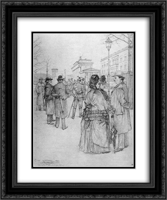 At the Brandenburg Gate 20x24 Black Ornate Wood Framed Art Print Poster with Double Matting by Allers, Christian Wilhelm