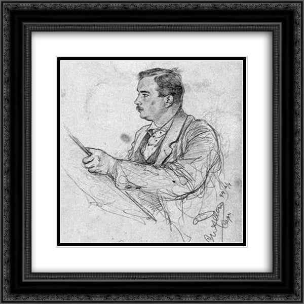 Self-portrait 20x20 Black Ornate Wood Framed Art Print Poster with Double Matting by Allers, Christian Wilhelm