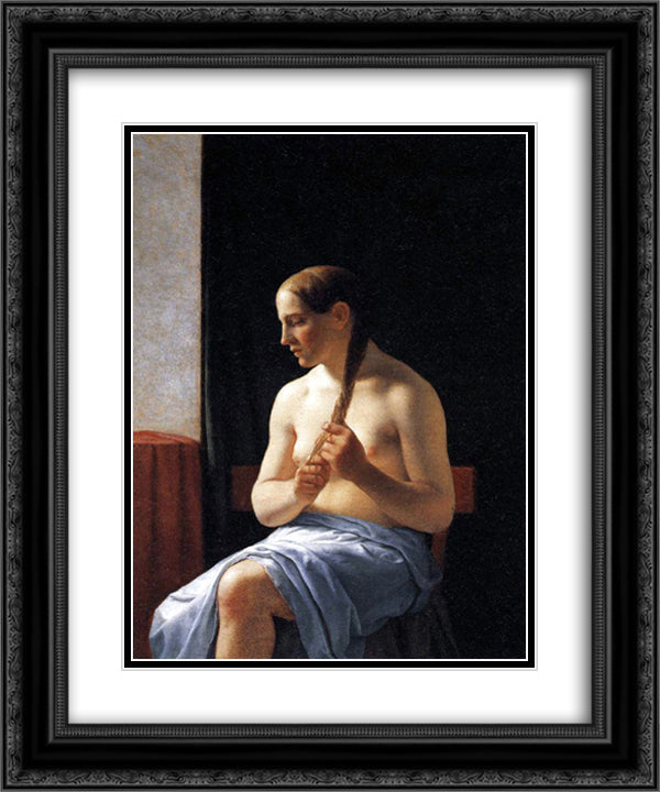 Seated Nude Model 20x24 Black Ornate Wood Framed Art Print Poster with Double Matting by Eckersberg, Christoffer Wilhelm