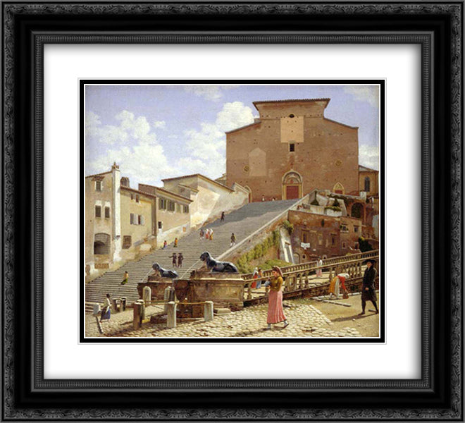 The marble staircase which leads up to S. Maria in Aracoeli in Rome 22x20 Black Ornate Wood Framed Art Print Poster with Double Matting by Eckersberg, Christoffer Wilhelm