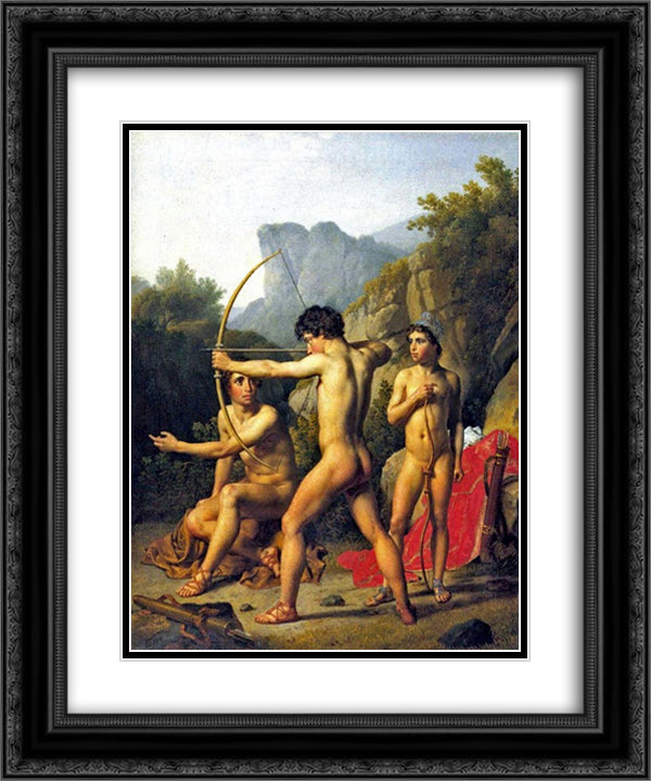 Three Spartan Boys 20x24 Black Ornate Wood Framed Art Print Poster with Double Matting by Eckersberg, Christoffer Wilhelm