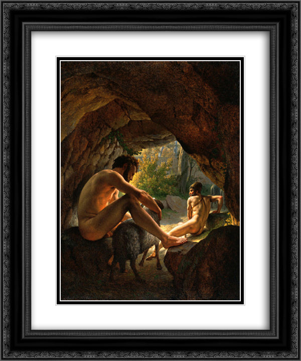 Ulysses Fleeing The Cave Of Polyphemus 20x24 Black Ornate Wood Framed Art Print Poster with Double Matting by Eckersberg, Christoffer Wilhelm