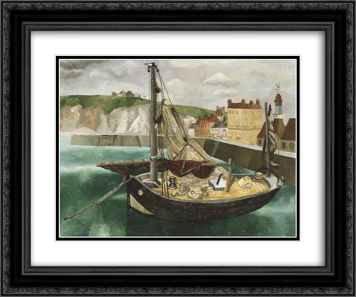 A Fishing Boat in Dieppe Harbour 24x20 Black Ornate Wood Framed Art Print Poster with Double Matting by Wood, Christopher