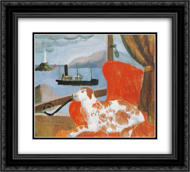 China dog in a St. Ives window 22x20 Black Ornate Wood Framed Art Print Poster with Double Matting by Wood, Christopher