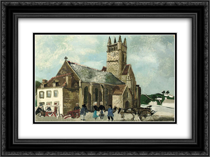 Church and Market, Brittany 24x18 Black Ornate Wood Framed Art Print Poster with Double Matting by Wood, Christopher