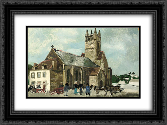 Church and Market, Brittany 24x18 Black Ornate Wood Framed Art Print Poster with Double Matting by Wood, Christopher