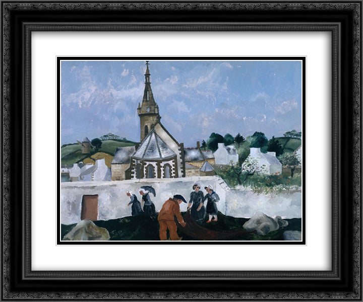 Church at Treboul 24x20 Black Ornate Wood Framed Art Print Poster with Double Matting by Wood, Christopher