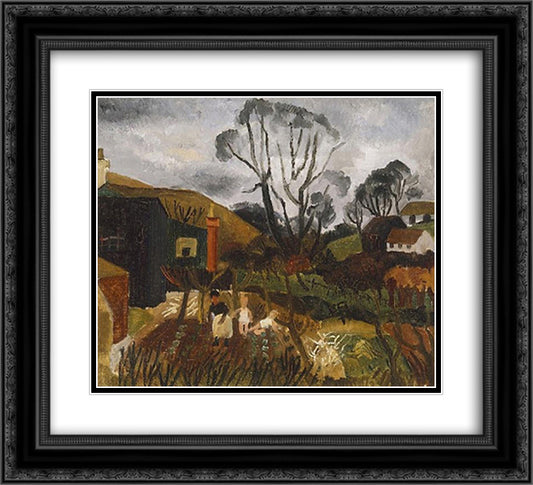 Cottages in Cornwall 22x20 Black Ornate Wood Framed Art Print Poster with Double Matting by Wood, Christopher