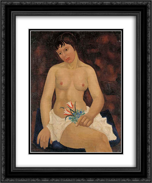 Nude with Tulips 20x24 Black Ornate Wood Framed Art Print Poster with Double Matting by Wood, Christopher