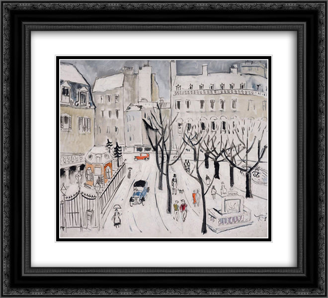 Paris Snow Scene 22x20 Black Ornate Wood Framed Art Print Poster with Double Matting by Wood, Christopher