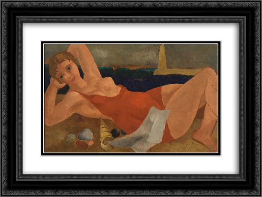 The Bather 24x18 Black Ornate Wood Framed Art Print Poster with Double Matting by Wood, Christopher