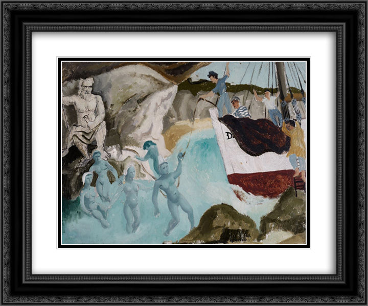 Ulysses and the Sirens (aka Mermaids) 24x20 Black Ornate Wood Framed Art Print Poster with Double Matting by Wood, Christopher