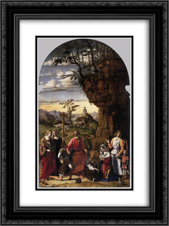 Adoration of the Shepherds 18x24 Black Ornate Wood Framed Art Print Poster with Double Matting by Cima da Conegliano