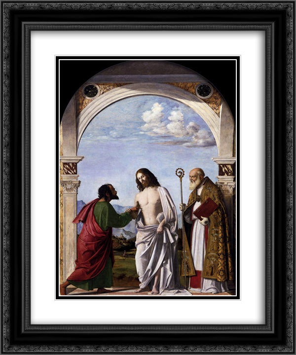 Doubting Thomas with St. Magnus 20x24 Black Ornate Wood Framed Art Print Poster with Double Matting by Cima da Conegliano