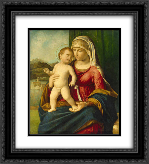 Madonna and Child 20x22 Black Ornate Wood Framed Art Print Poster with Double Matting by Cima da Conegliano