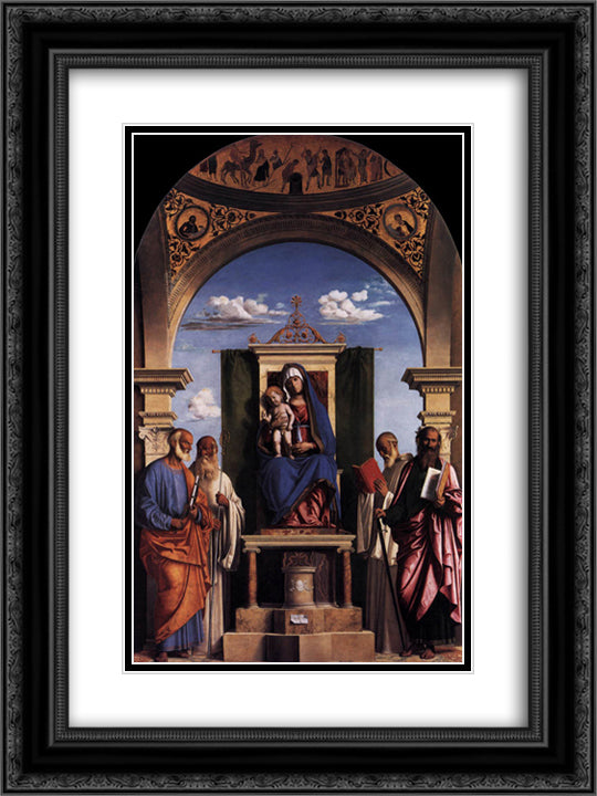 Madonna and Child Enthroned with Saints 18x24 Black Ornate Wood Framed Art Print Poster with Double Matting by Cima da Conegliano