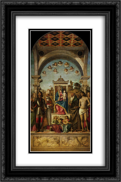 Madonna and Child with saints 16x24 Black Ornate Wood Framed Art Print Poster with Double Matting by Cima da Conegliano