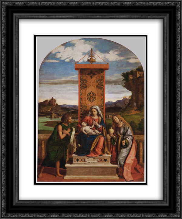 Madonna and Child with St. John the Baptist and Mary Magdalene 20x24 Black Ornate Wood Framed Art Print Poster with Double Matting by Cima da Conegliano