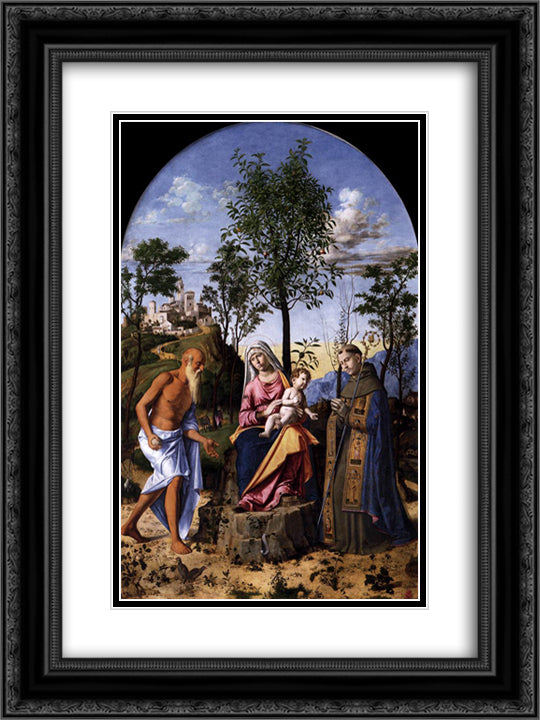 Madonna of the Orange Tree with St. Ludovic of Toulouse and St. Jerome 18x24 Black Ornate Wood Framed Art Print Poster with Double Matting by Cima da Conegliano