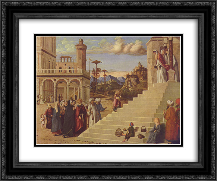 Presentation of the Virgin at the Temple 24x20 Black Ornate Wood Framed Art Print Poster with Double Matting by Cima da Conegliano