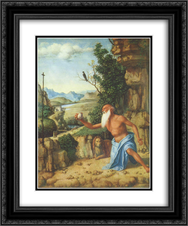 St. Jerome in a Landscape 20x24 Black Ornate Wood Framed Art Print Poster with Double Matting by Cima da Conegliano