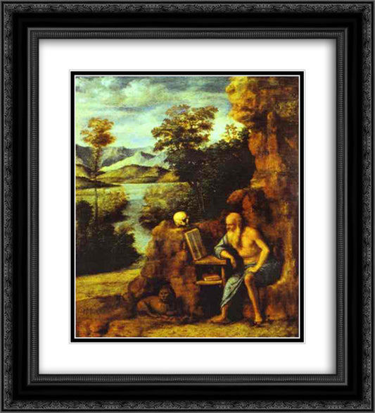 St. Jerome in the Desert 20x22 Black Ornate Wood Framed Art Print Poster with Double Matting by Cima da Conegliano