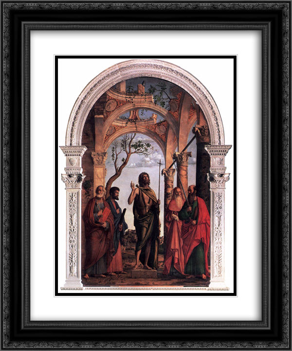 St. John the Baptist and Saints 20x24 Black Ornate Wood Framed Art Print Poster with Double Matting by Cima da Conegliano