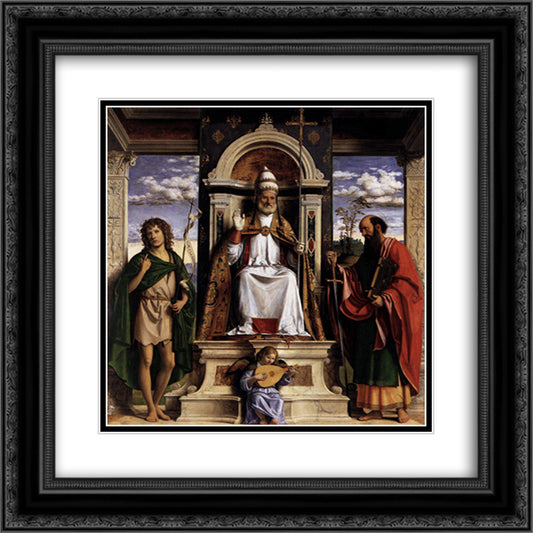 St. Peter Enthroned with Saints 20x20 Black Ornate Wood Framed Art Print Poster with Double Matting by Cima da Conegliano