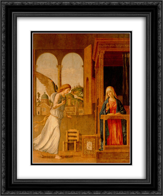 The Annunciation 20x24 Black Ornate Wood Framed Art Print Poster with Double Matting by Cima da Conegliano