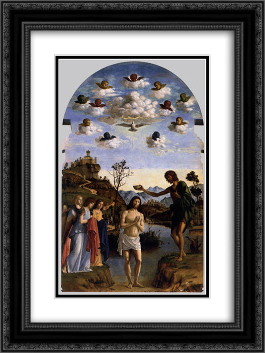 The Baptism of Christ 18x24 Black Ornate Wood Framed Art Print Poster with Double Matting by Cima da Conegliano