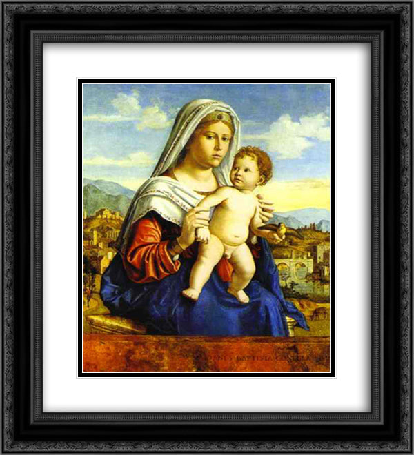 Virgin and Child 20x22 Black Ornate Wood Framed Art Print Poster with Double Matting by Cima da Conegliano